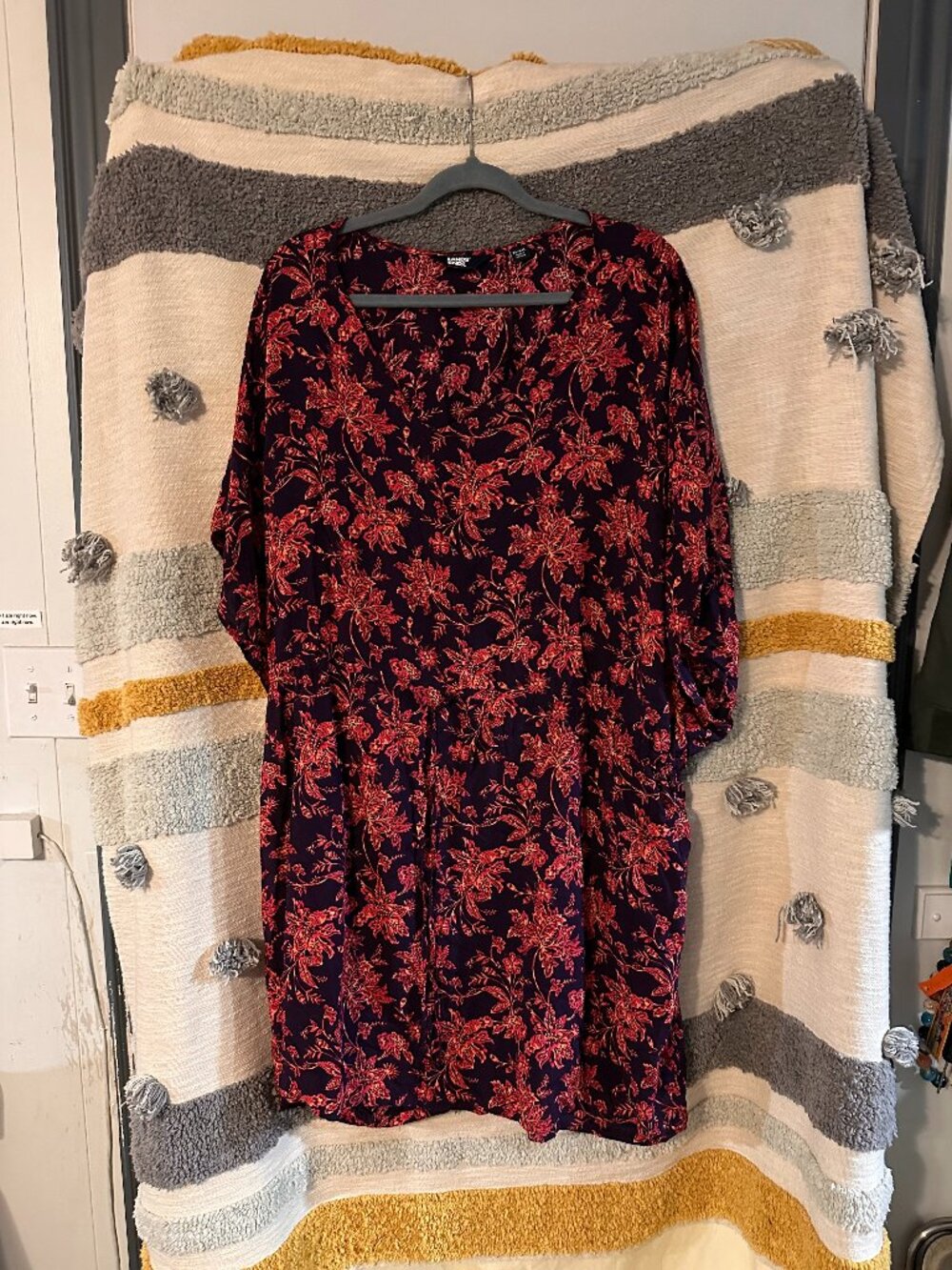 Lands' End Floral V-Neck Swim Cover-Up Dress - Navy & Coral XL–XXL